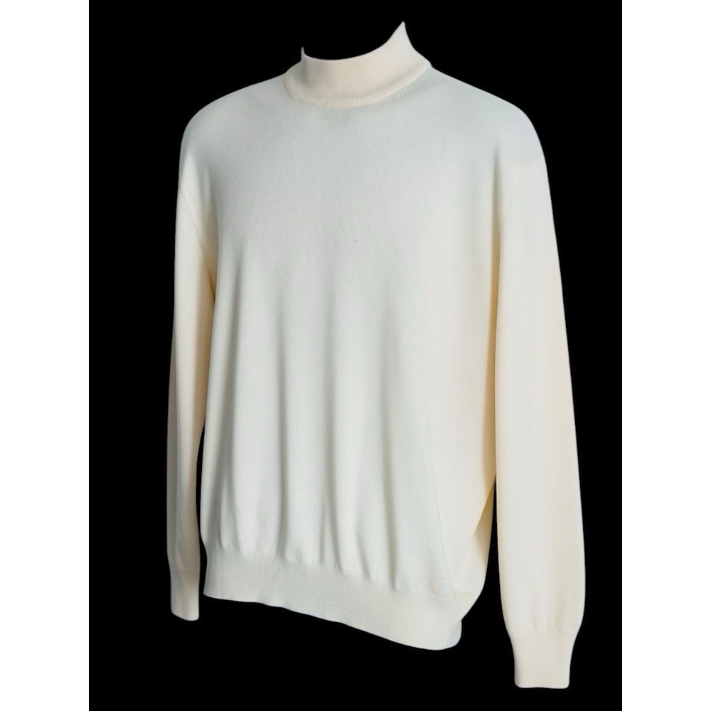 Gran Sasso Mark Shale Sweater Men L Italian Virgin Wool Mock Neck Ivory Butter - Picture 2 of 7